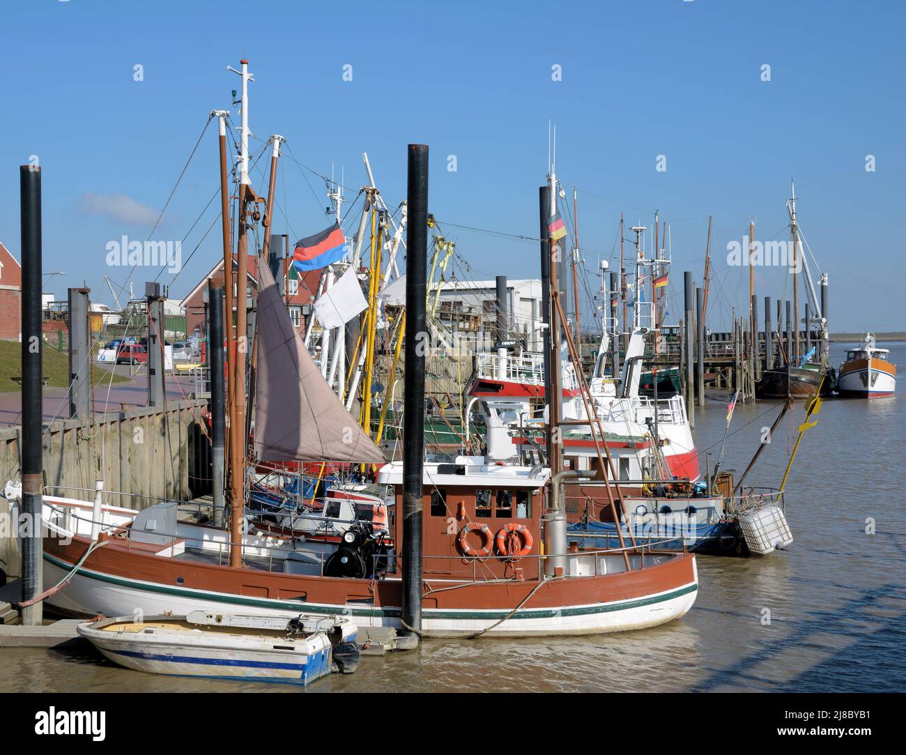 Harbor of Ditzum at River Ems,East Frisia,North Sea,lower Saxony,Germany Stock Photo
