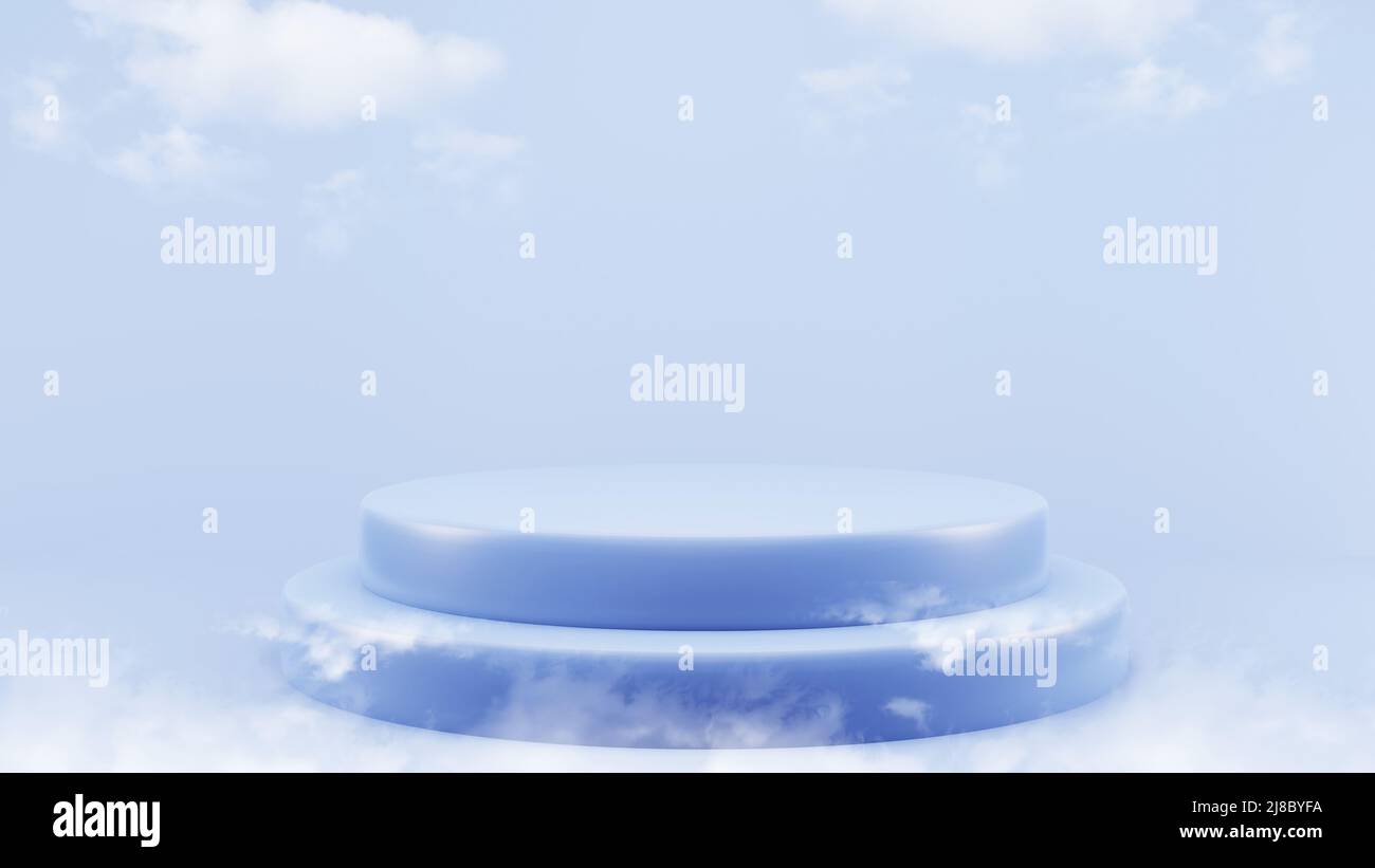Blue podium 3D render mock up isolate montage photo with blue sky and ...