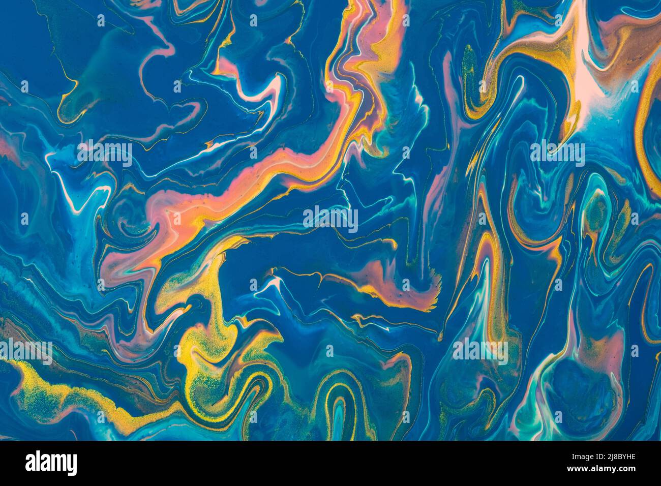 Abstract fluid art background navy blue and pink colors. Liquid marble ...
