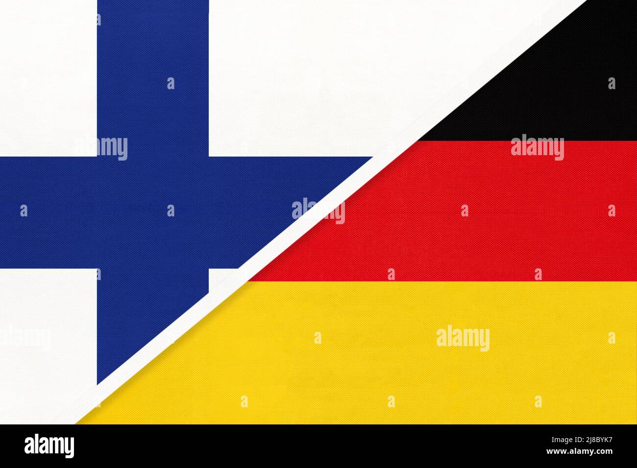 Finland and Germany, symbol of country. Finnish vs German national flags. Relationship and