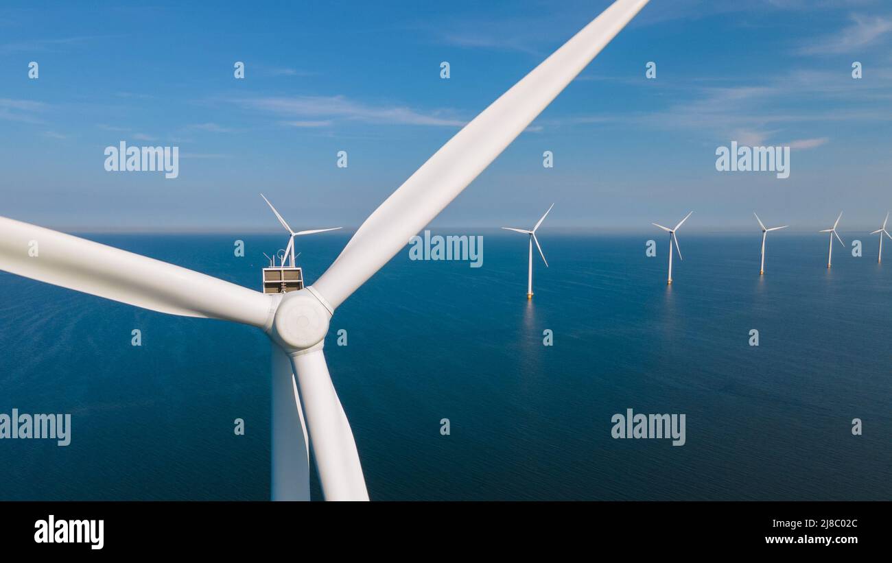 Offshore Windmill farm in the ocean Westermeerwind park, windmills