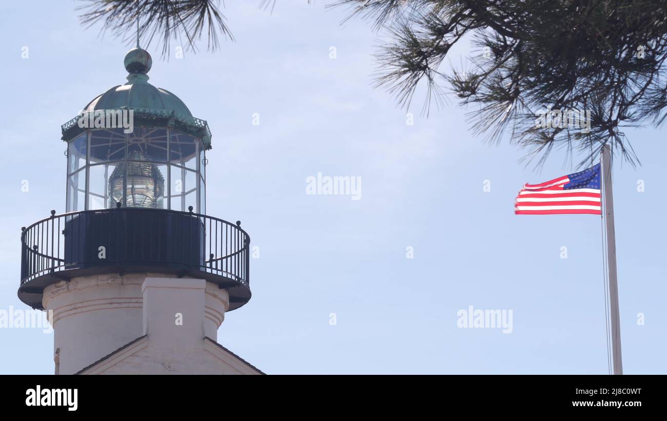Vintage lighthouse tower, retro light house, old historic classic ...