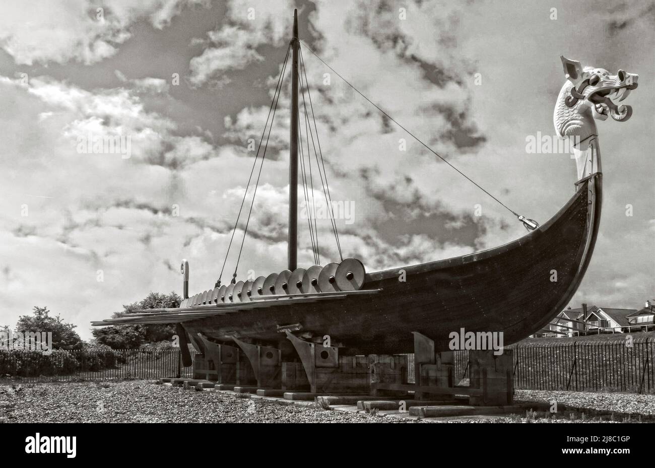 Viking longship at Pegwell Bay Cliffsend Ramsgate Kent UK Stock Photo