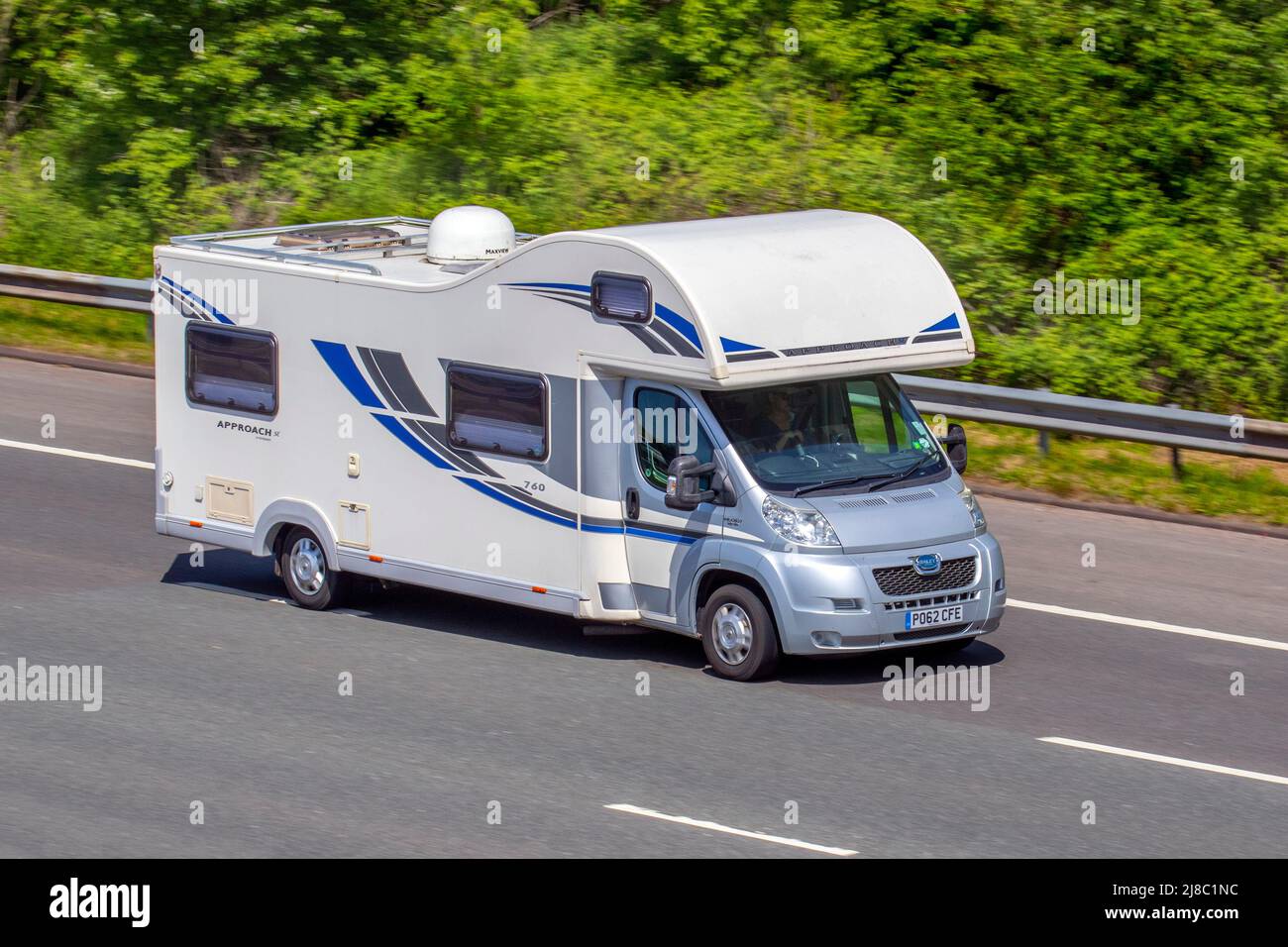Bailey Approach 760 Campervan. 2012 Peugeot Boxer HDI 335 Zuckoff TL 2198cc Diesel motorhome; driving on the M61 Motorway, Manchester, UK Stock Photo