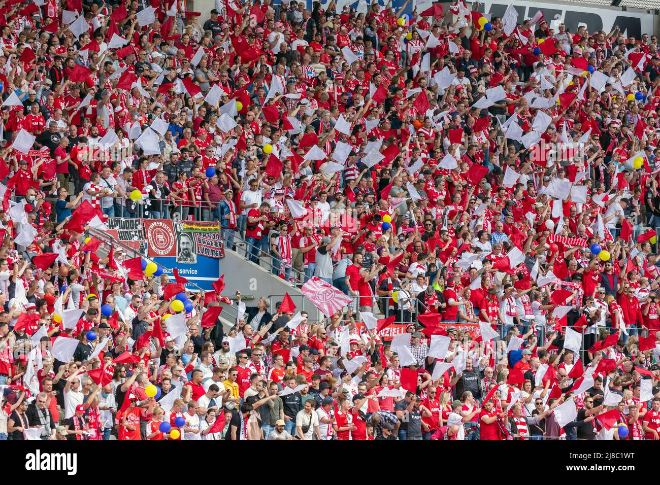 sports, football, Regional League West, 2021/2022, Rot Weiss Essen vs. Rot Weiss Ahlen 2-0, Stadium Essen, Hafenstrasse, football fan choreography before start of the match, thrill of anticipation aiming the promotion from the Regional League to the German third league Stock Photo