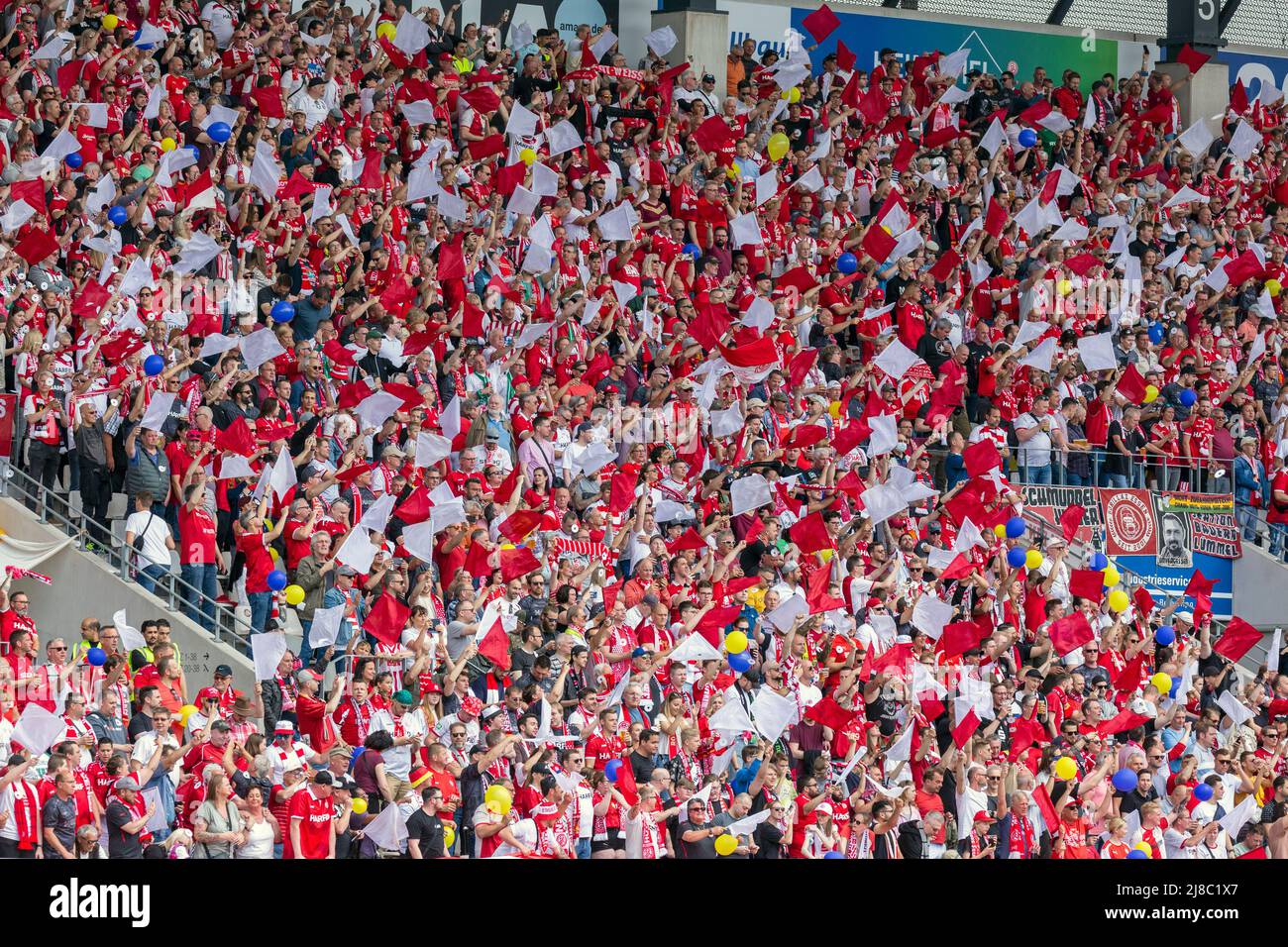 sports, football, Regional League West, 2021/2022, Rot Weiss Essen vs. Rot Weiss Ahlen 2-0, Stadium Essen, Hafenstrasse, football fan choreography before start of the match, thrill of anticipation aiming the promotion from the Regional League to the German third league Stock Photo