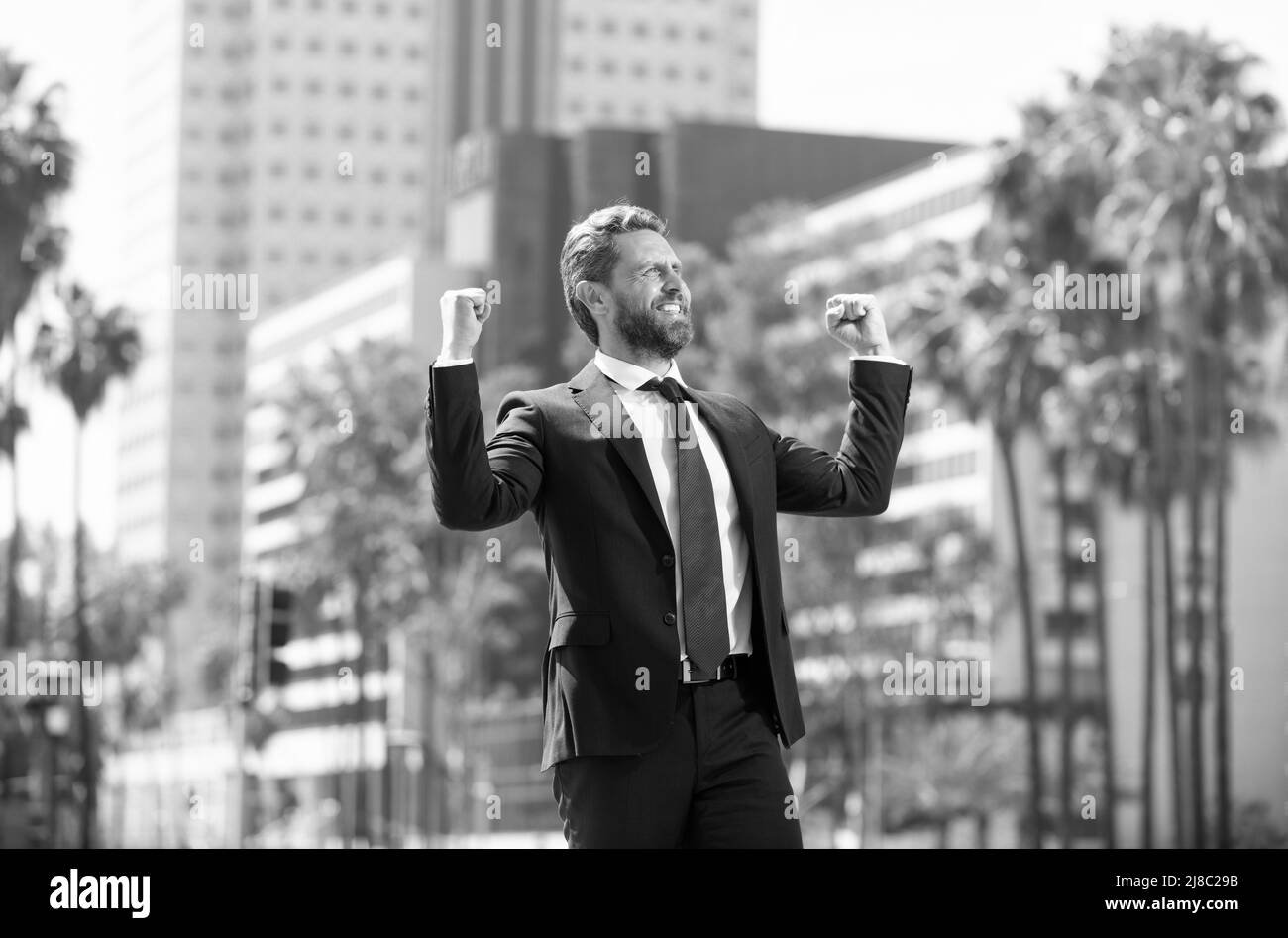 business success. successful boss in suit. excited entrepreneur. business excitement Stock Photo