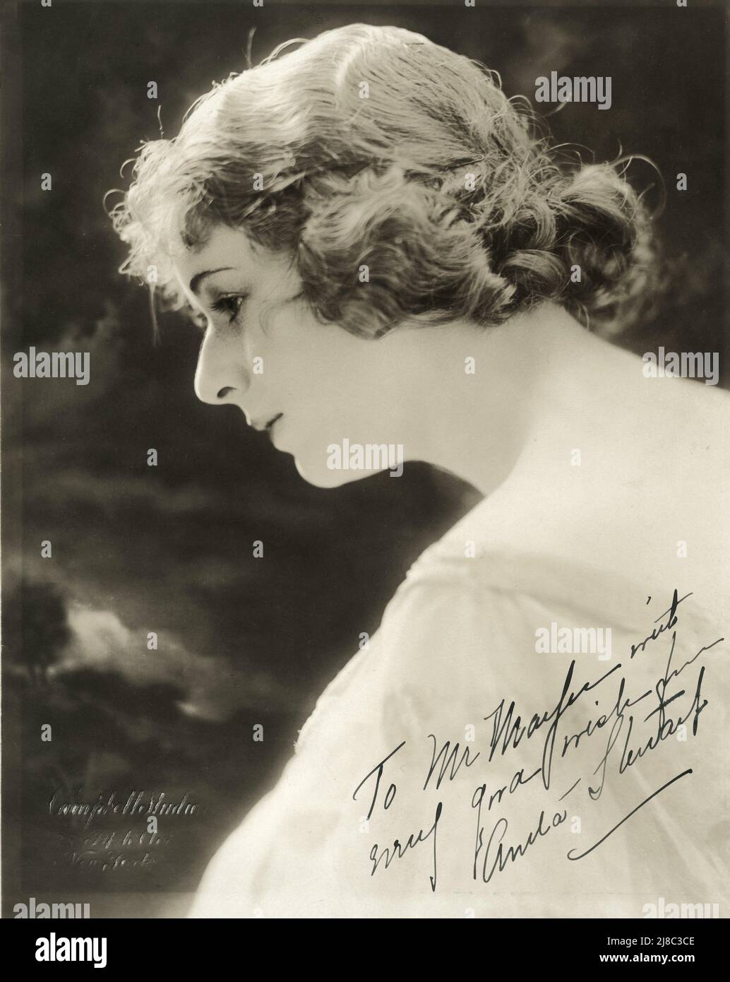 ANITA STEWART circa 1918 Portrait by CAMPBELL STUDIOS 38 Fifth Avenue New York signed to her new business partner LOUIS B. MAYER publicity for Anita Stewart Productions / Louis B. Mayer Productions Stock Photo