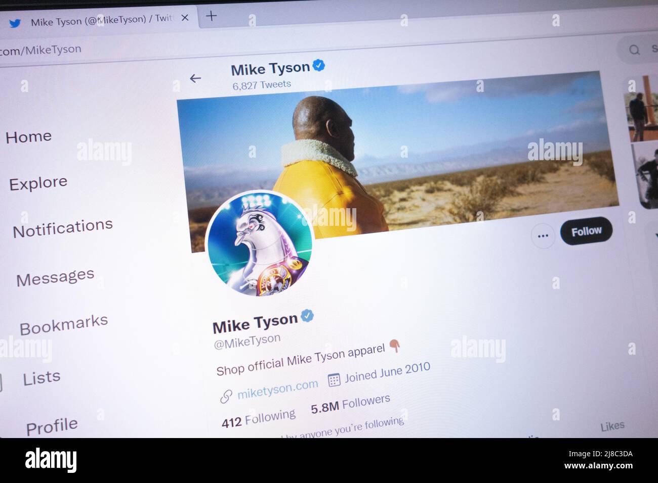 KONSKIE, POLAND - May 14, 2022: Mike Tyson official Twitter account displayed on laptop screen Stock Photo