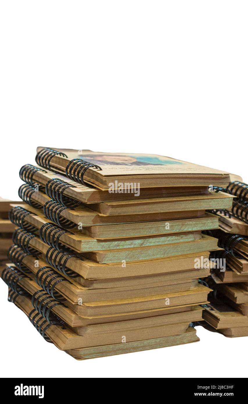 Note book spreadsheet pages. Opened blank note book isolated on white. Stock Photo