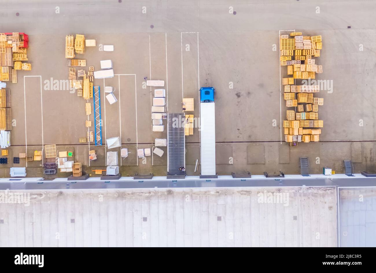 Aerial view of warehouse storages or industrial factory or logistics