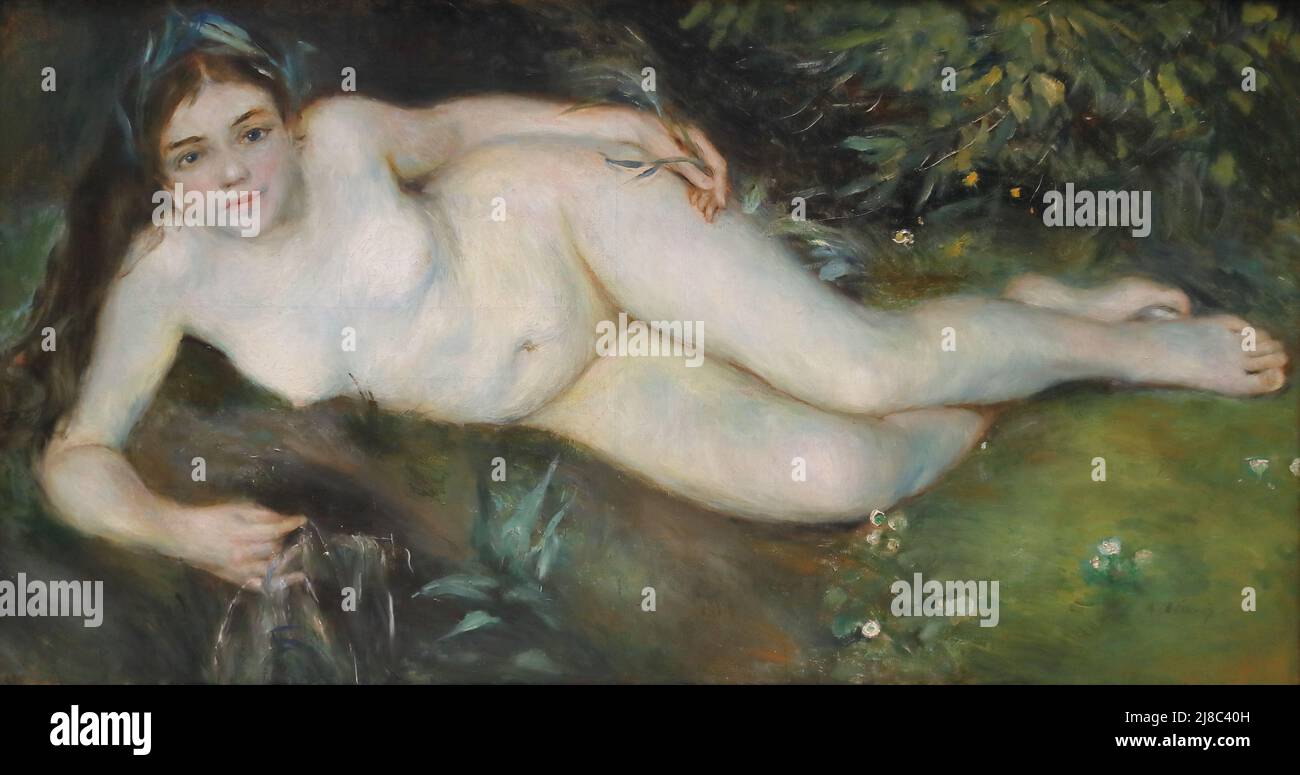 A Nymph by a Stream by French Impressionist painter Pierre-Auguste Renoir at the National Gallery, London, UK Stock Photo