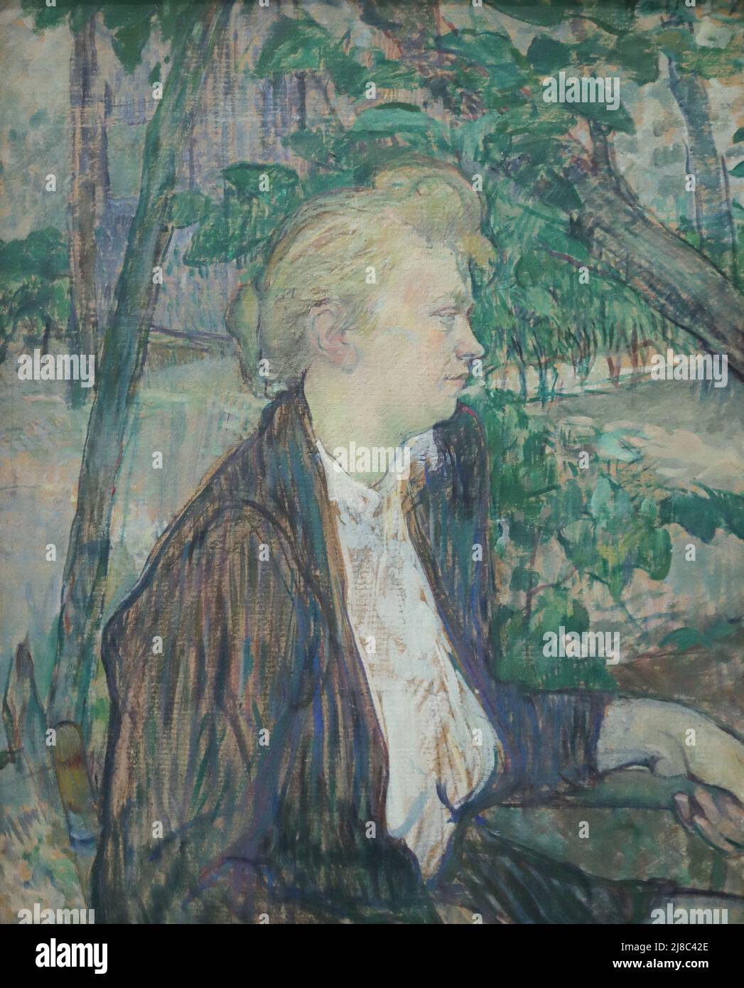 Woman seated in a Garden by French Post-Impressionist painter Henri de Toulouse-Lautrec at the National Gallery, London, UK Stock Photo