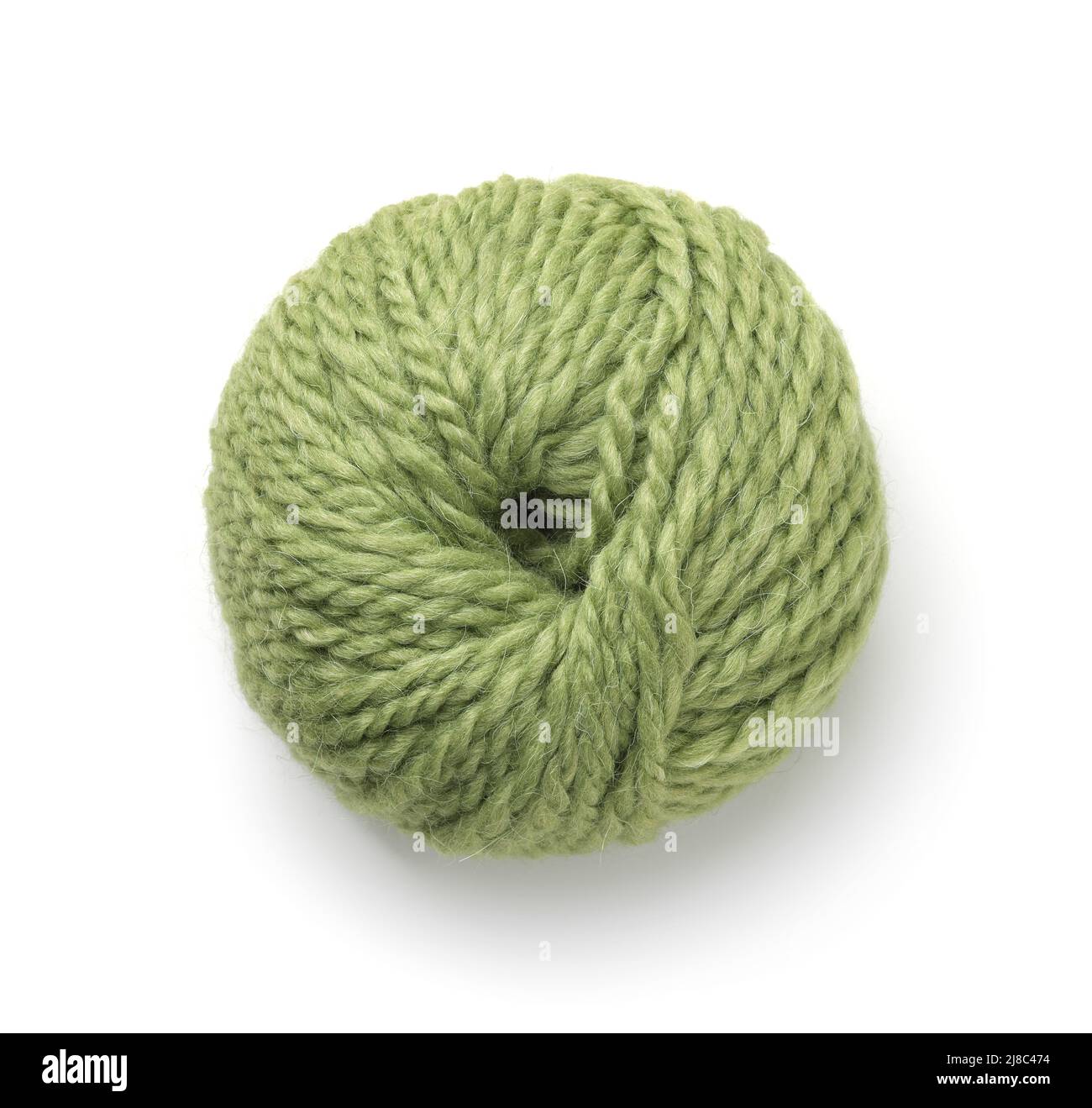Top view of olive green wool yarn skein isolated on white Stock Photo