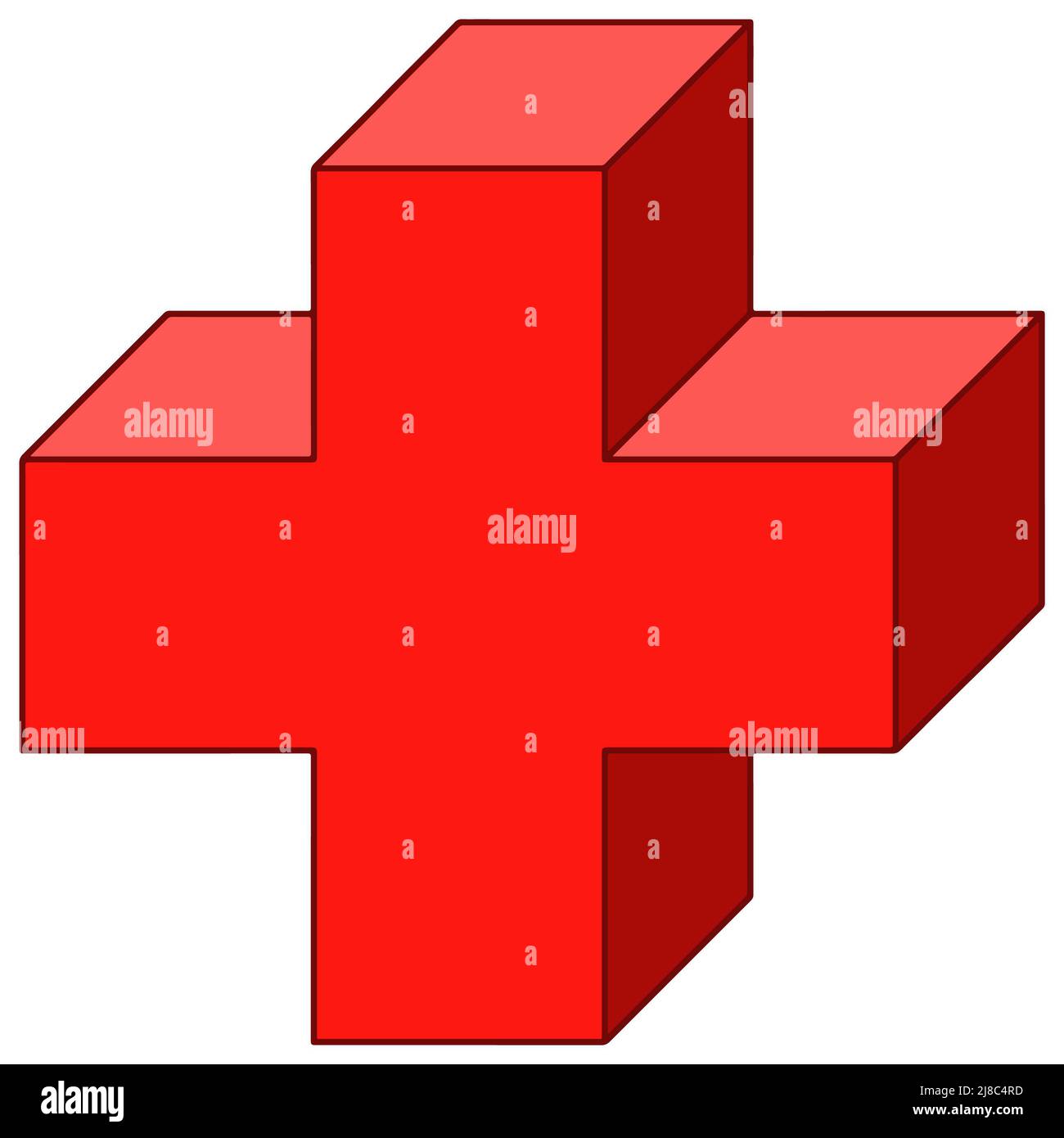Vector image of a geometric figure volumetric red cross Stock Photo - Alamy