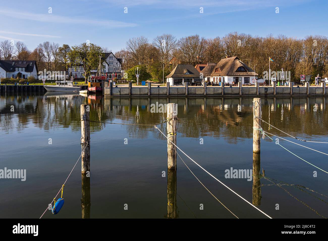 View to the port of Kloster on the island Hiddensee, Germany. Stock Photo