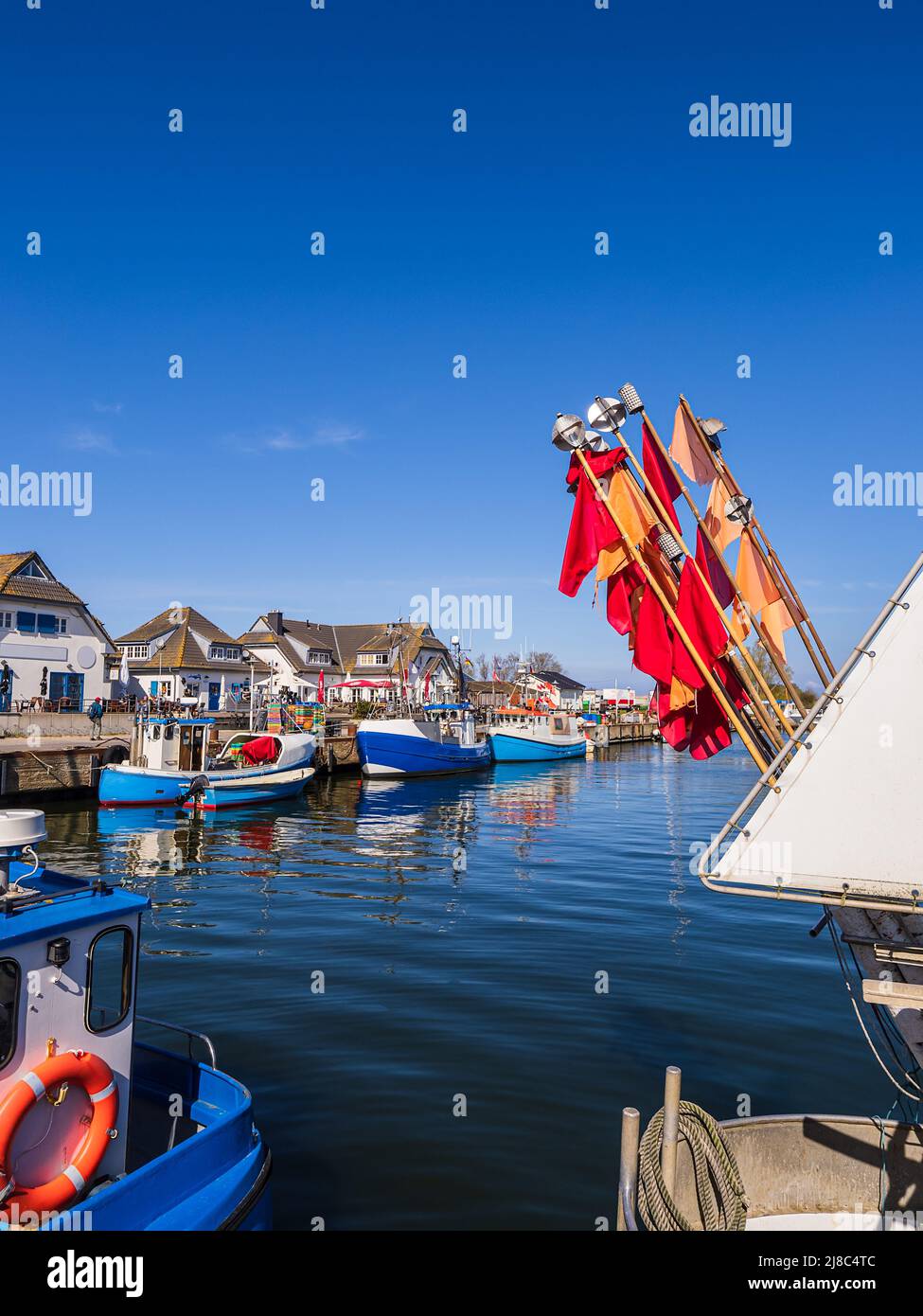 View to the port of Vitte on the island Hiddensee, Germany. Stock Photo