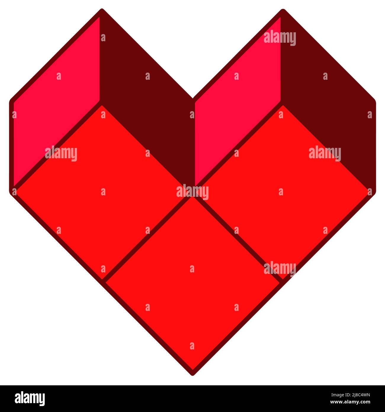 Vector image of a red heart assembled from three cubes Stock Photo