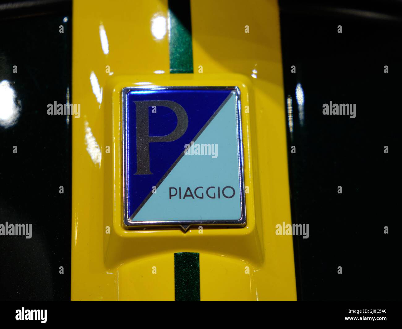 Piaggio logo on Vespa GTS Super 300 Racing Sixties Stock Photo