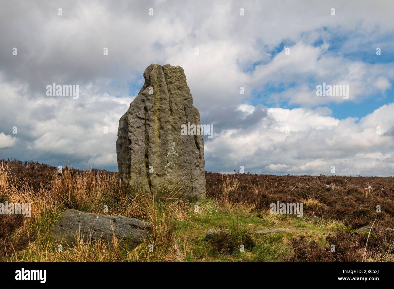 Blue Man-i'-th'-Moss a standing stone on The Lake wake Walk across Wheeldale Moor, North Yorkshire Stock Photo