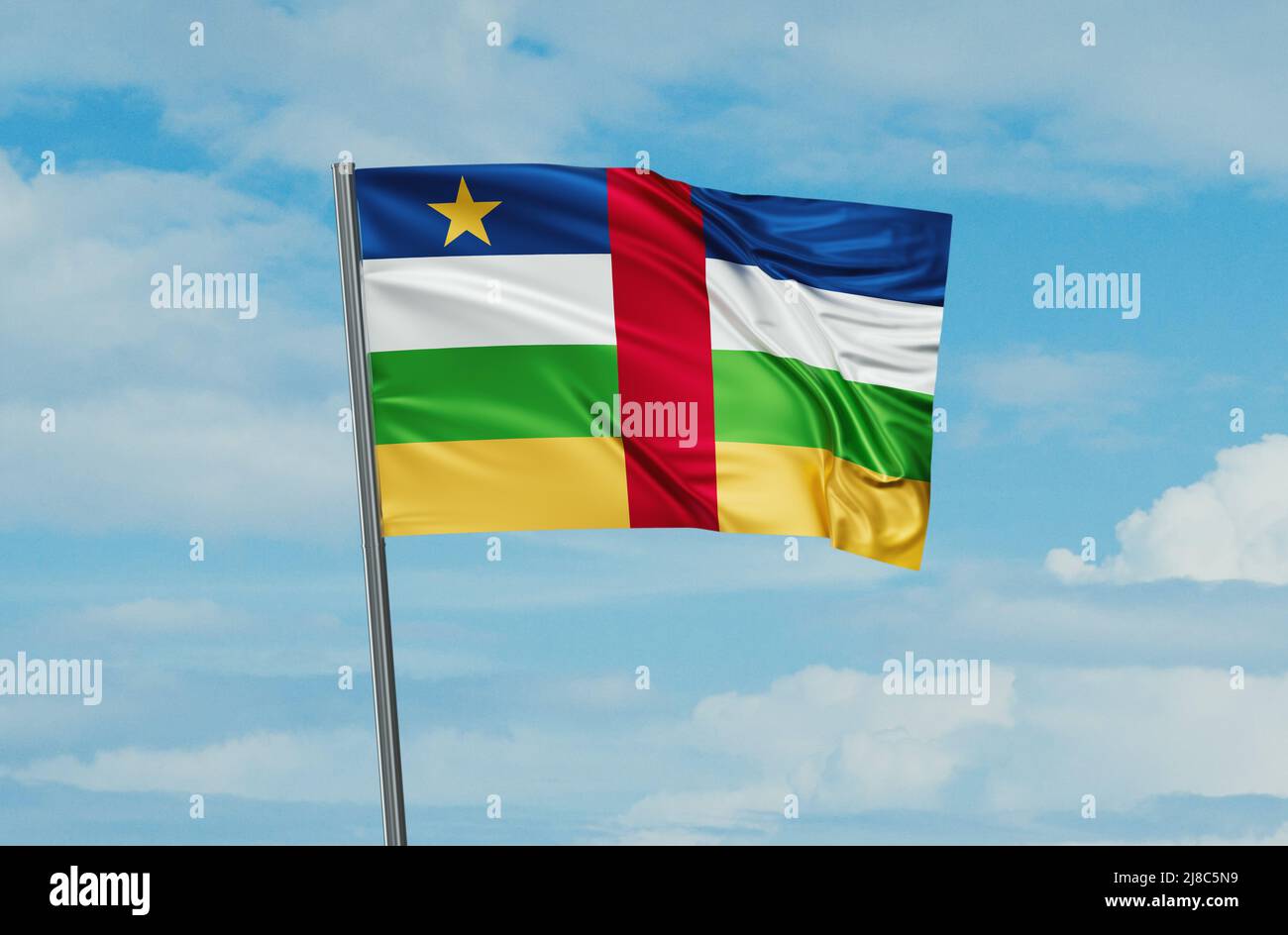 Central African Republic national flag waving in the wind. Sky ...