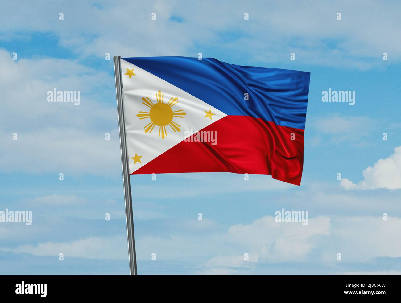 Philippines national flag waving in the wind. Sky background 3D ...