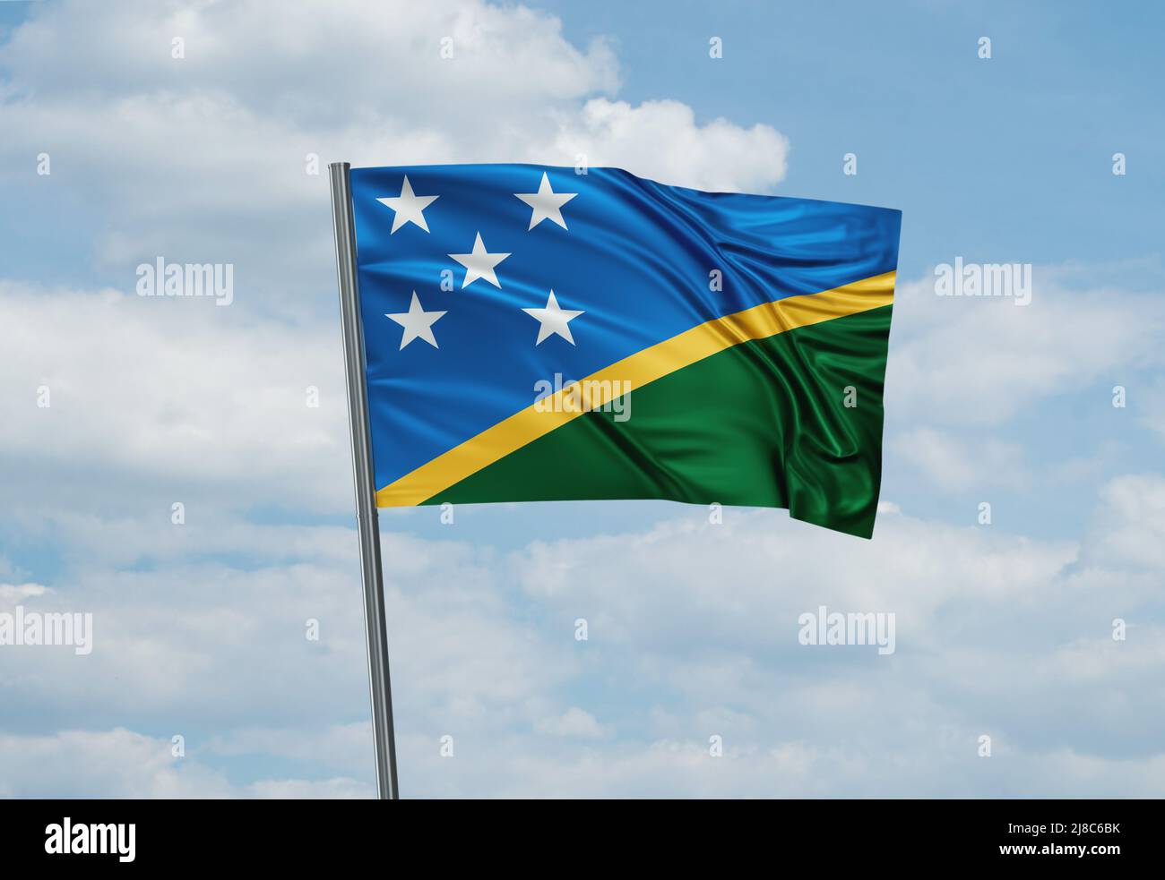 Solomon Islands national flag waving in the wind. Sky background 3D ...