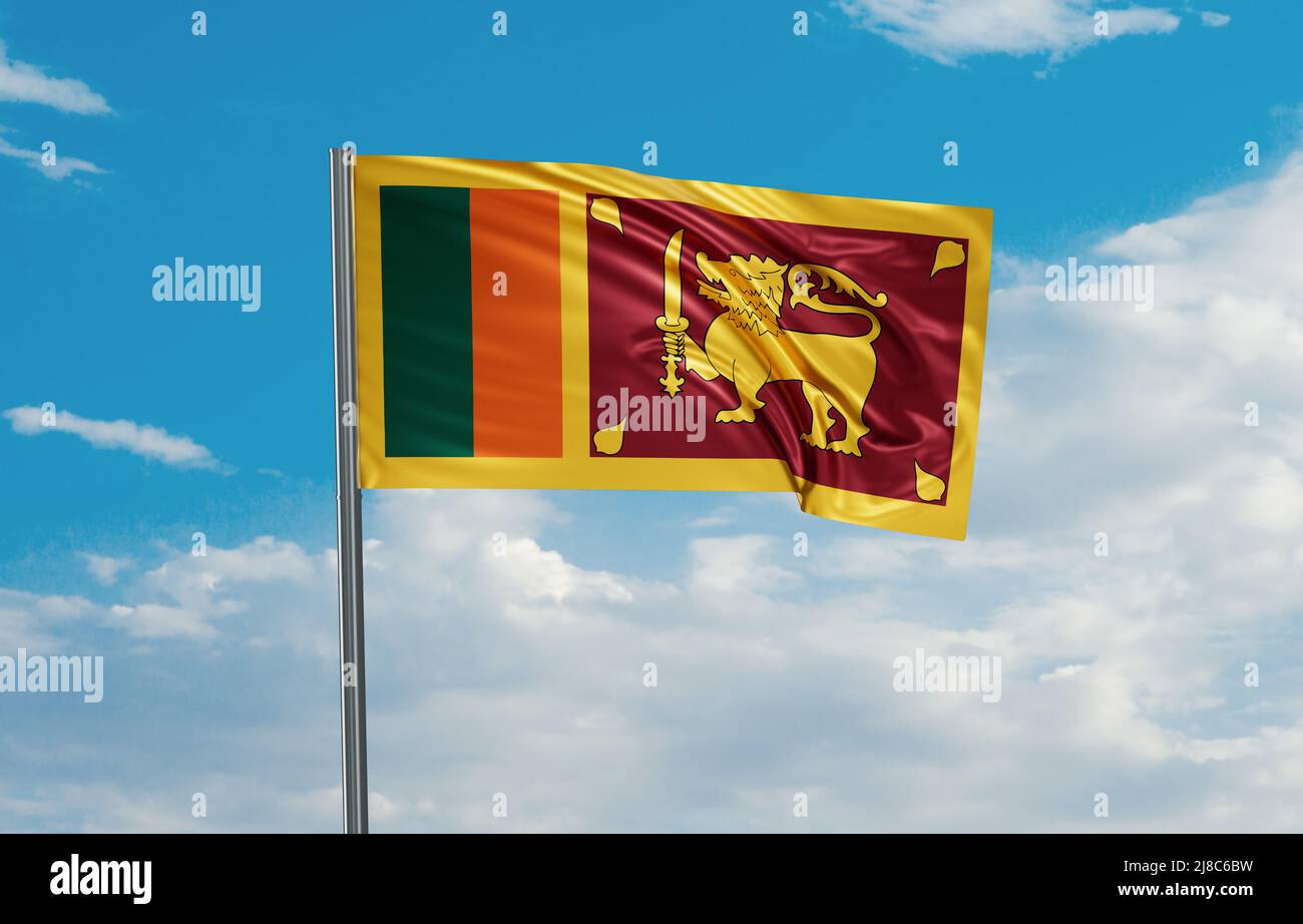 Sri Lanka national flag waving in the wind. Sky background 3D ...