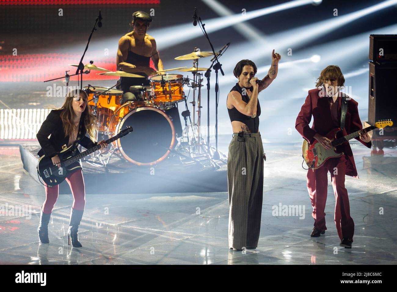 Turin, Italy 20220514.Last year's ESC winners, Italian Moonlight, play during the final of the Eurovision Song Contest at the Pala Olimpico in Turin on Saturday night. Photo: Heiko Junge / NTB Stock Photo