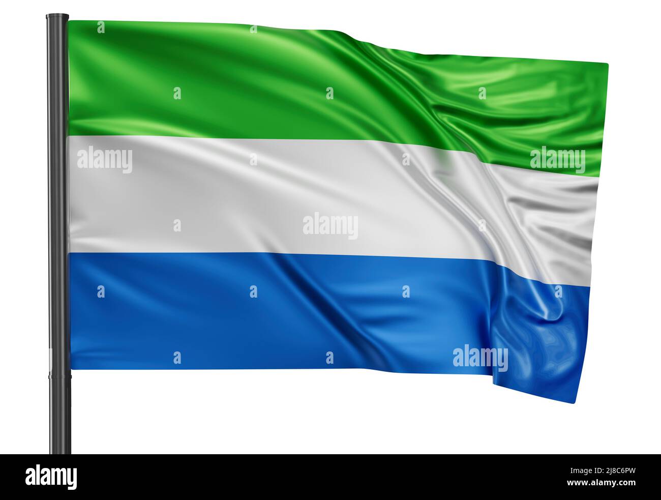 Sierra Leone national flag waving in the wind. Isolated on white ...