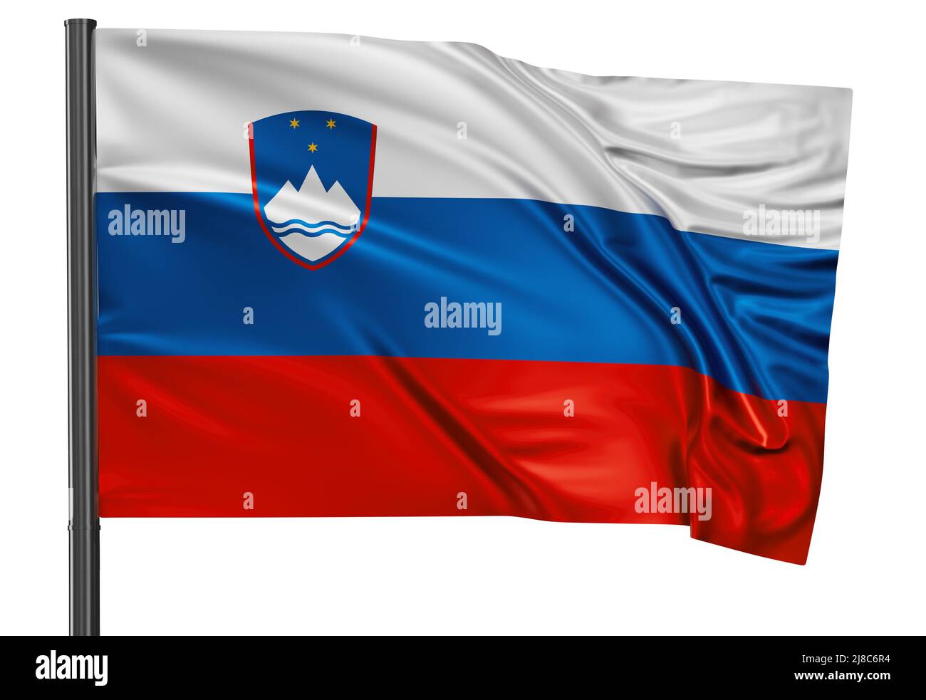 Slovenia national flag waving in the wind. Isolated on white background ...