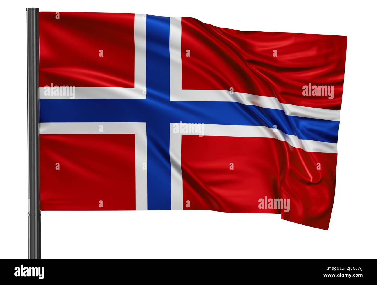 Norway national flag waving in the wind. Isolated on white background ...