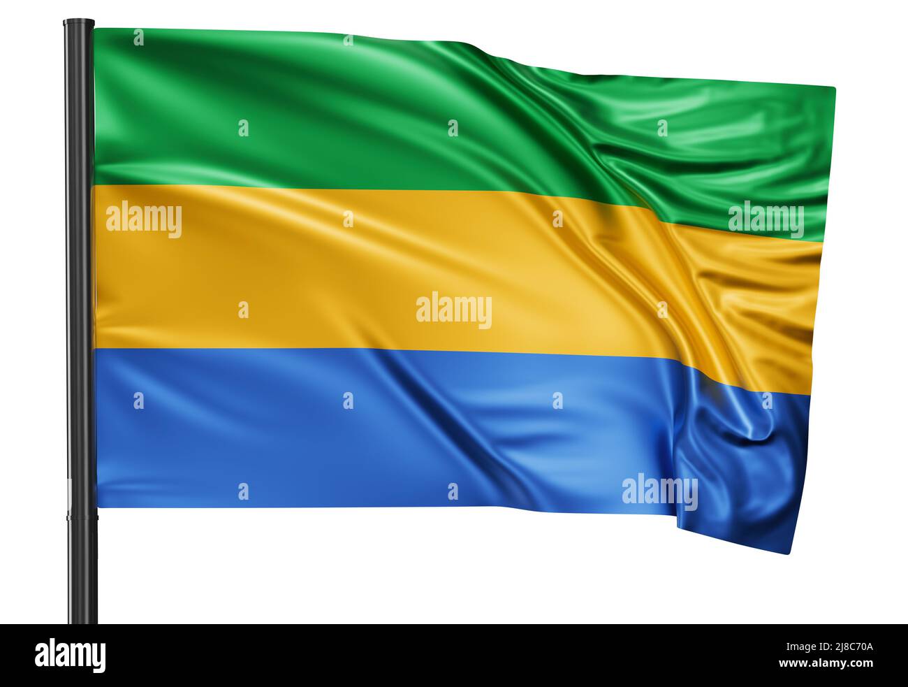 Gabon national flag waving in the wind. Isolated on white background 3D ...