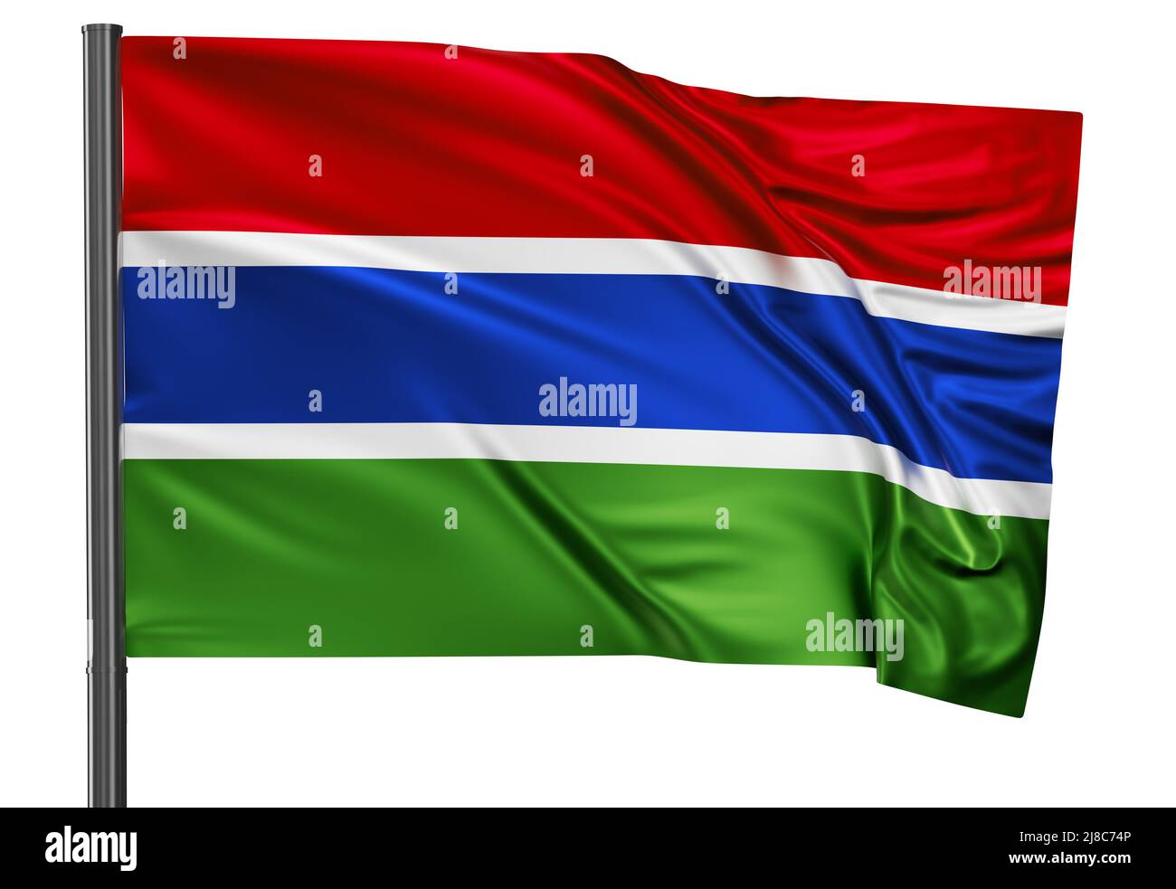 Gambia national flag waving in the wind. Isolated on white background ...