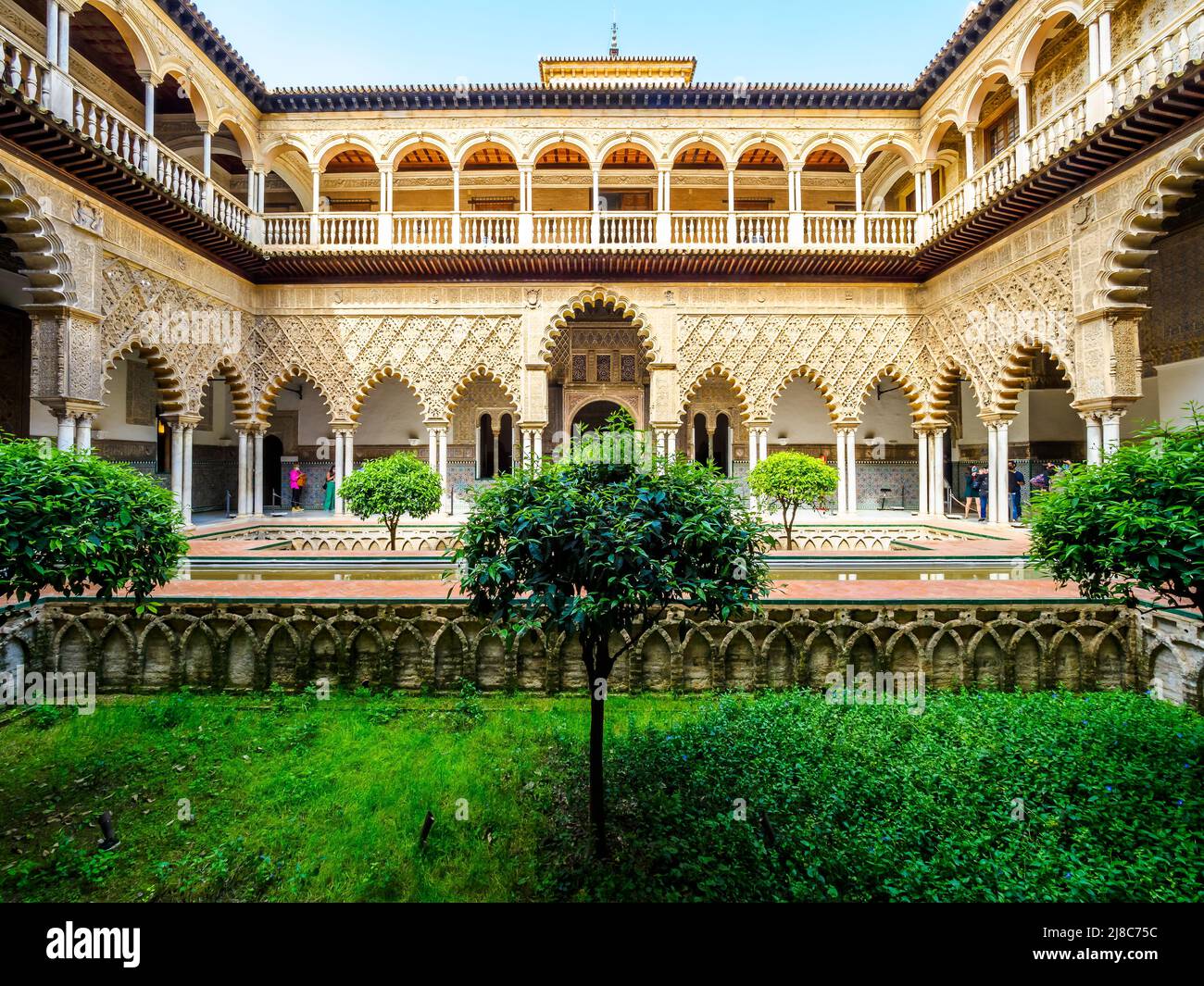 Patio de las Doncellas (Maidens Courtyard)  in Palacio del Rey Don Pedro (Palace of King Don Pedro) - Real Alcazar - Seville, Spain Stock Photo