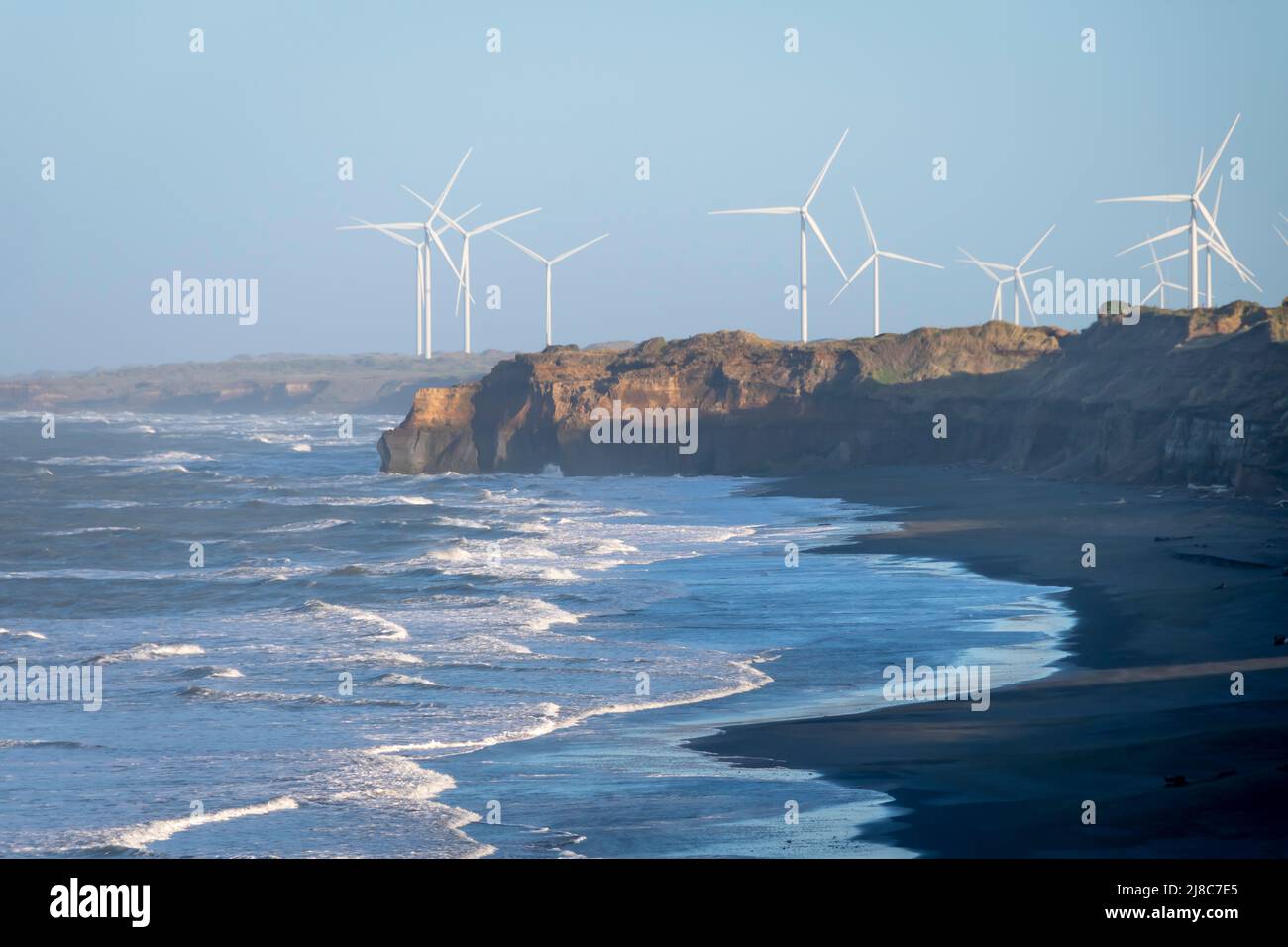 Wind turbines at Waipipi, Waverly Beach, South Taranaki, North Island