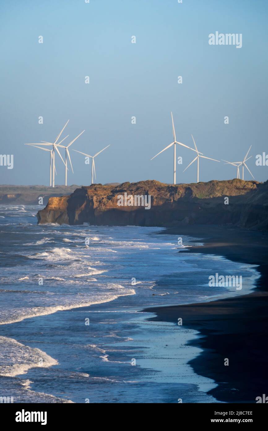 Wind turbines at Waipipi, Waverly Beach, South Taranaki, North Island