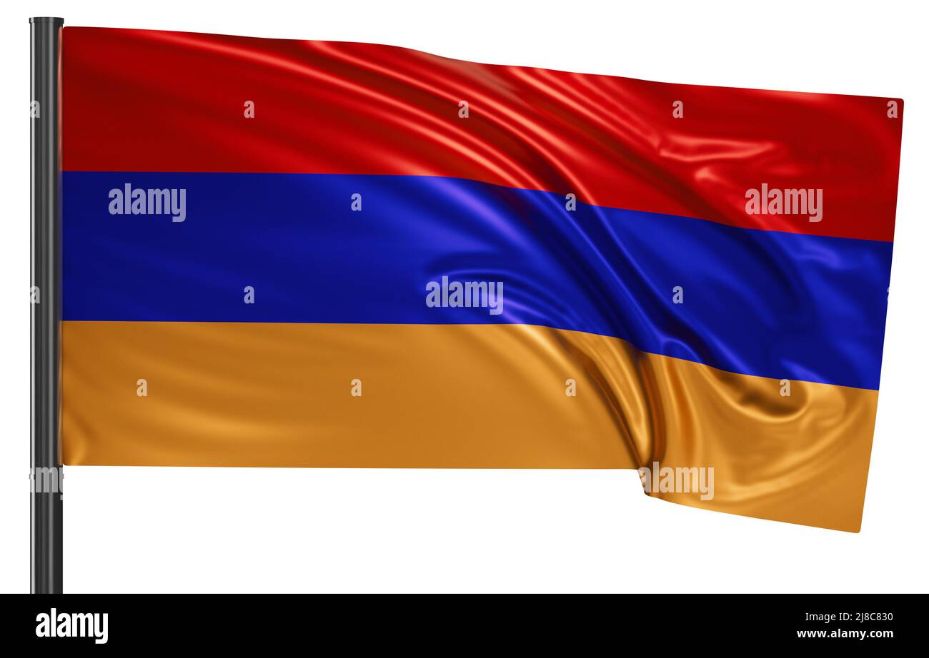 Armenia national flag waving in the wind. Isolated on white background ...