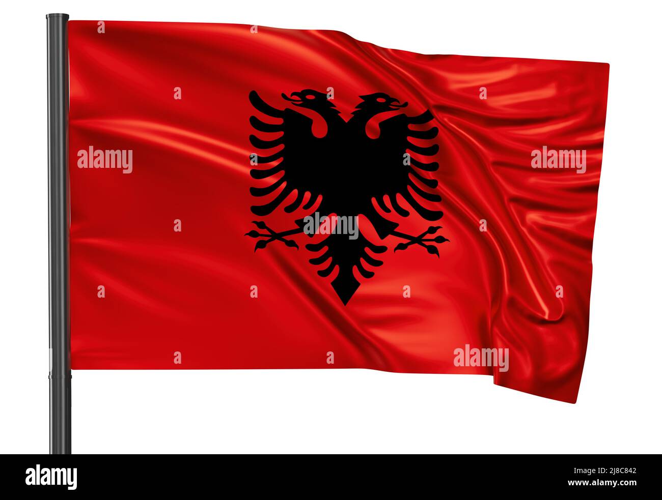 Albania national flag waving in the wind. Isolated on white background ...