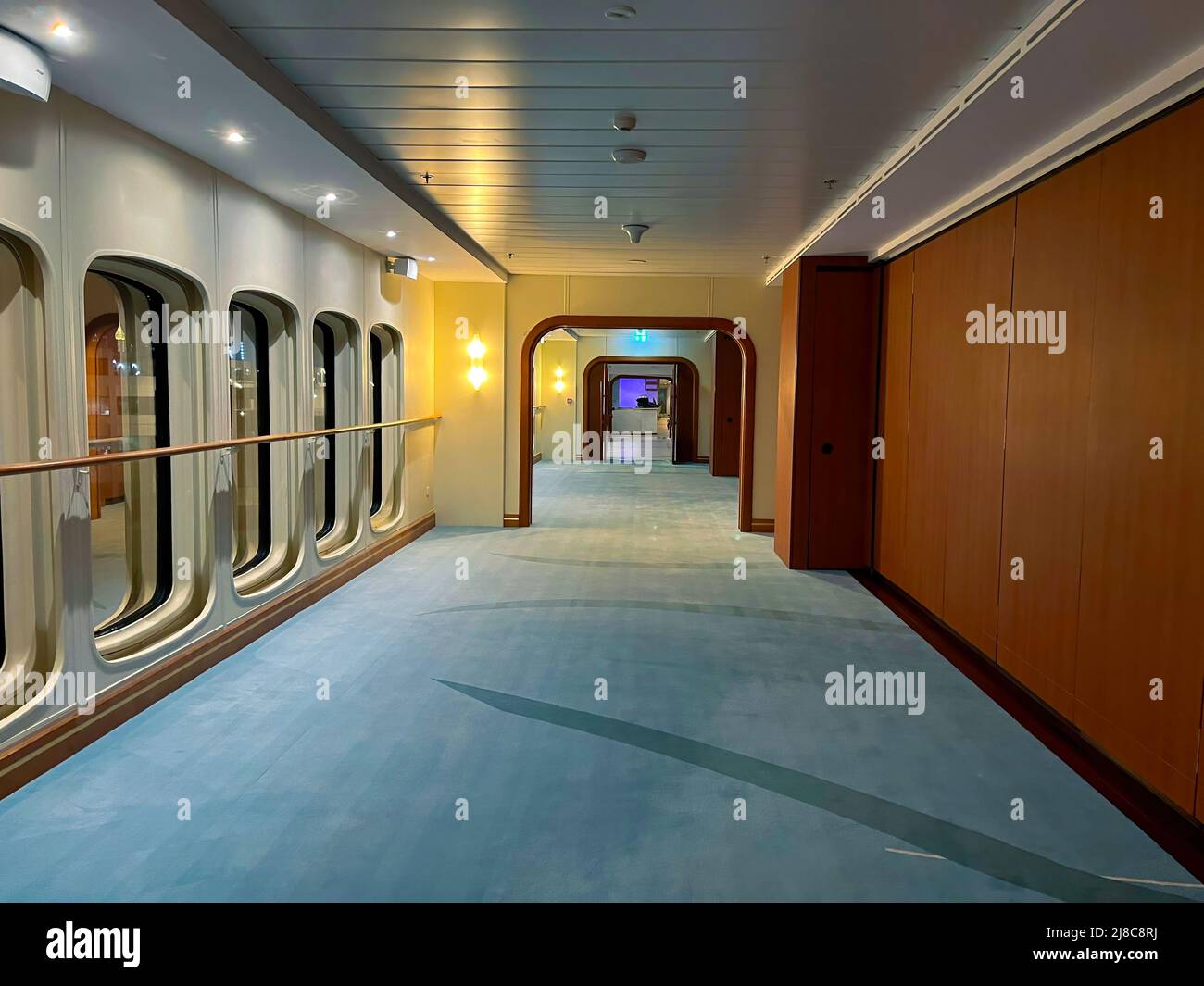 deserted corridor on the deck of a cruise ship. Stock Photo