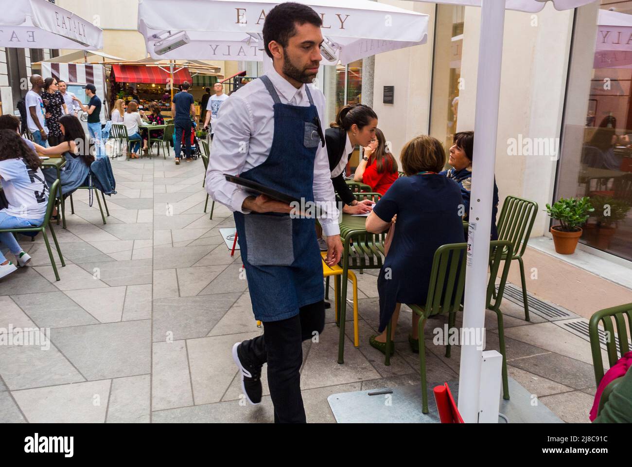 Paris, FRANCE, French Waiter Working, People inside Italian Food Court, Store and BIstro