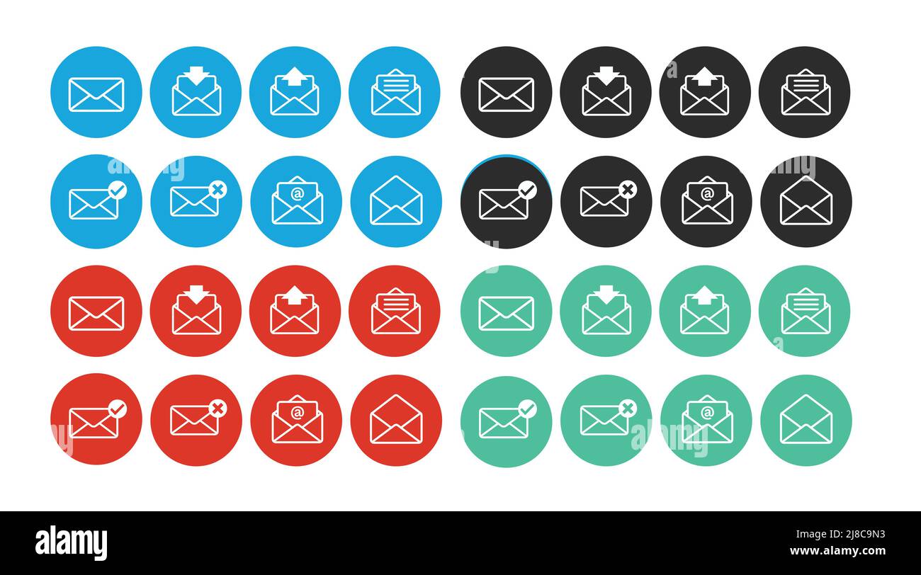 Mail Icon Set. Vector blue and white isolated illustration of mail