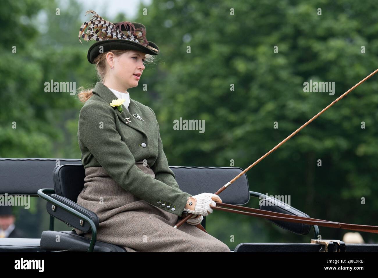 Windsor, Berkshire, UK. 15th May, 2022. Lady Louise Windsor was driving a carriage in the Champagne Laurent-Perrier Meet of the British Driving Society, Return from Drive today in the private grounds of Windsor Castle. The carriage belonged to her late Grandfather, the Duke of Edinburgh. Credit: Maureen McLean/Alamy Live News Stock Photo