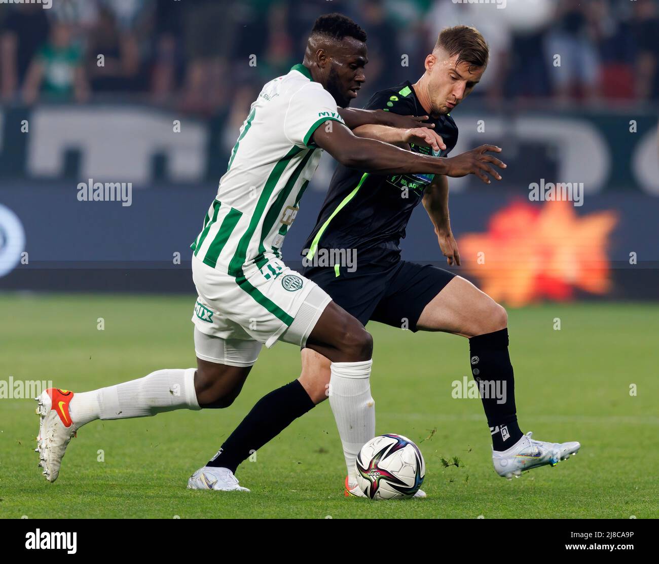 BUDAPEST, HUNGARY - MAY 7, 2016: Benjamin Cseke (L) Of Ujpest FC