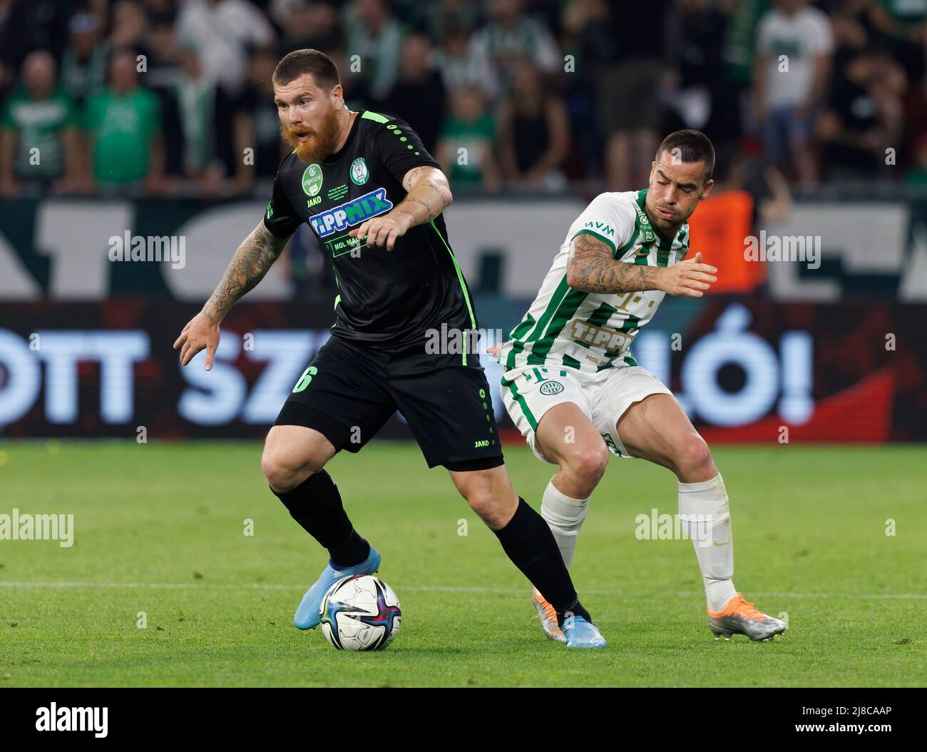 BUDAPEST, HUNGARY - MAY 11: Franck Boli of Ferencvarosi TC celebrates after  scoring a goal with Miha Blazic of Ferencvarosi TC during the Hungarian Cup  Final match between Ferencvarosi TC and Paksi