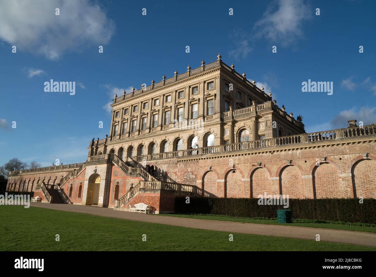View of arcaded terrace and north side of Cliveden House, Berkshire Stock Photo
