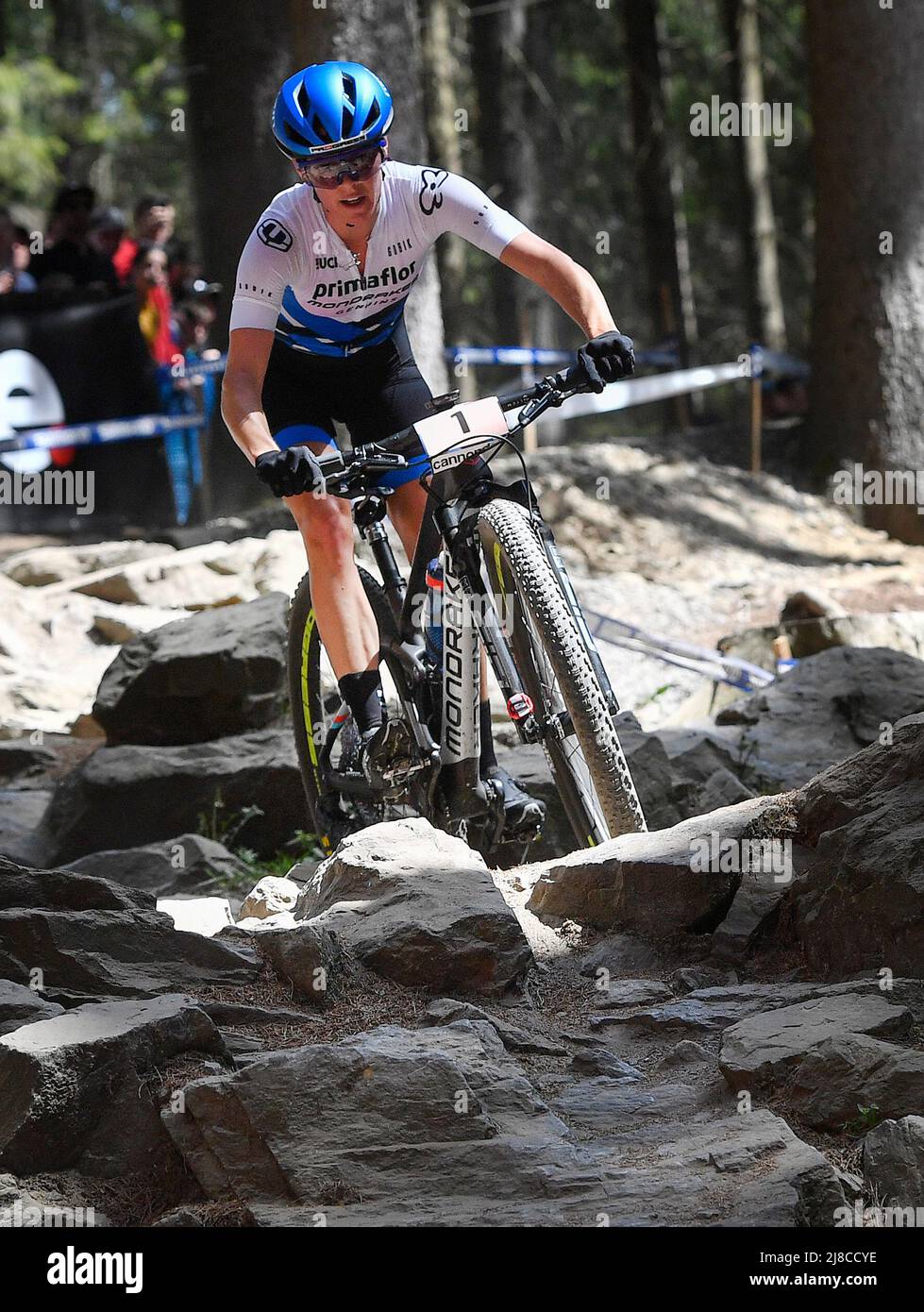 Rebecca Ellen McConnell from Australia competes in the UCI MTB World Cup,  Cross-Country Women Elite, in Nove Mesto na Morave, Czech Republic, on May  15, 2022. (CTK Photo/Lubos Pavlicek Stock Photo -