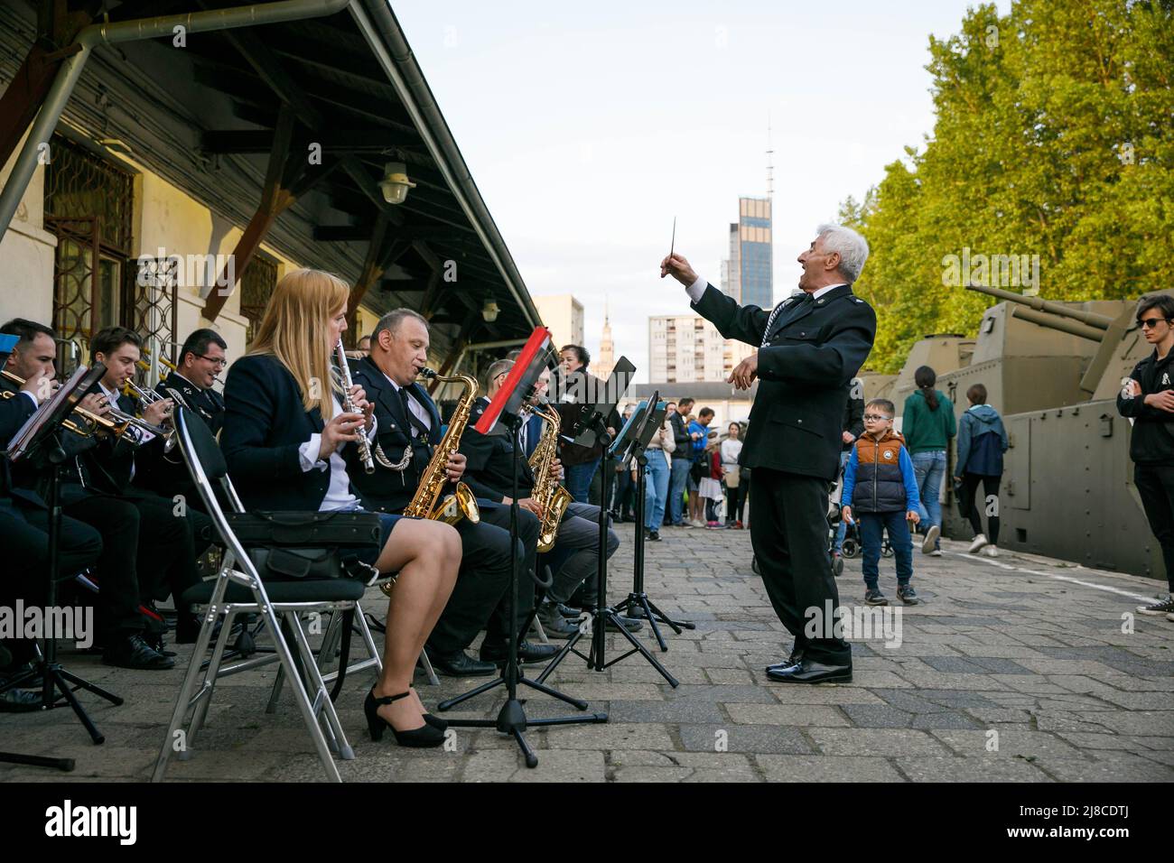 The orchestra perform at the Warsaw Railway Museum during the 'Long Night of Museums' event. During the 18th edition of the Long Night of Museums in Warsaw there were a lot of attractions and events inside museums and outside of the city. (Photo by Volha Shukaila / SOPA Images/Sipa USA) Stock Photo