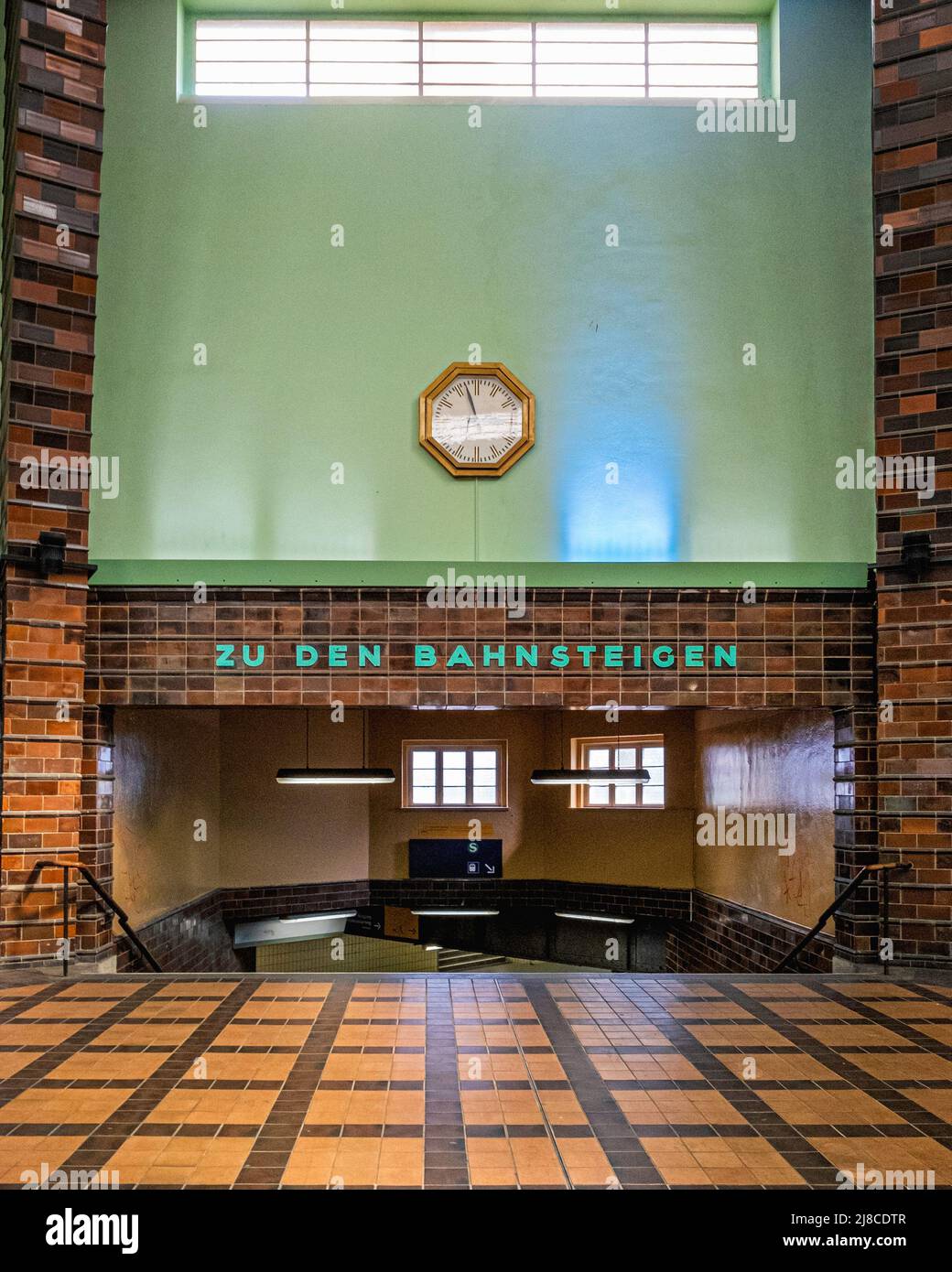 Berlin-Wannsee railway station interior. Important junction in the commuter transport network serving the S-bahn and Deutsche Bahn train services. Stock Photo