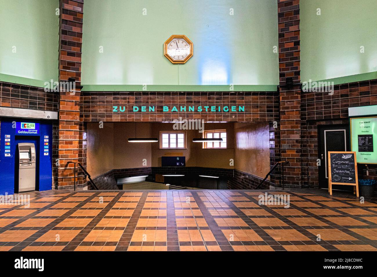 Berlin-Wannsee railway station interior. Important junction in the commuter transport network serving the S-bahn and Deutsche Bahn train services. Stock Photo